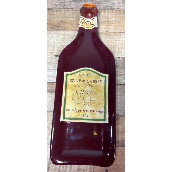 Vintage Wine & Cheese Ceramic Decorative Bottle Serving Platter 1874 Design - Picture 2 of 3